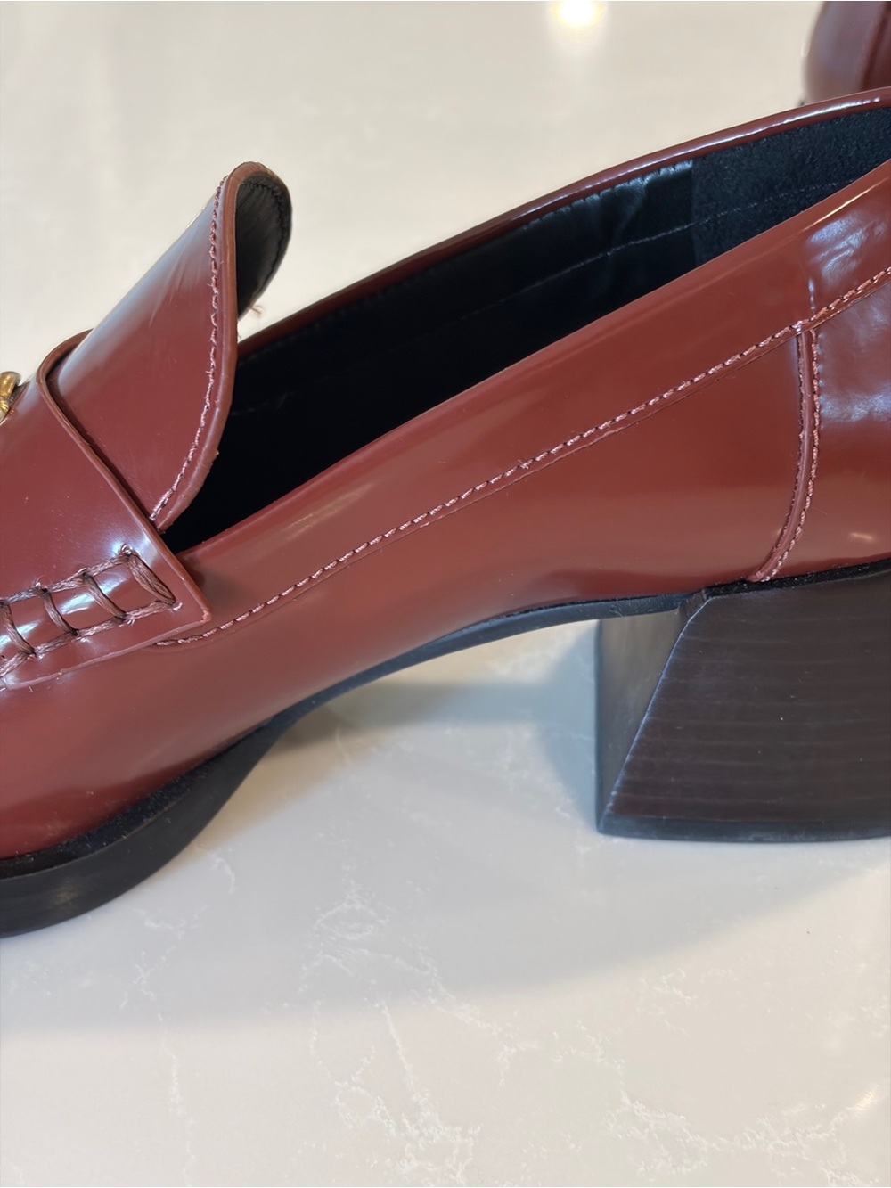Coach Natalie womens brown faux Leather Heeled pump Loafers with Gold 'C' Accent - Picture 9 of 13